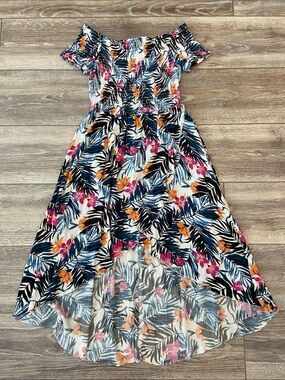 Forever 21 Girls Tropical Floral Off-Shoulder, Hi-Low Dress